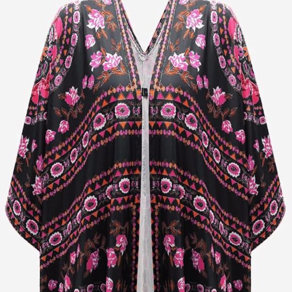 Black Floral Kimono Cover Up - Picture 5 of 5
